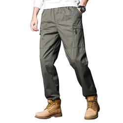 Elonglin Herren Retro-Cargo-Hose, Baumwolle, legere Hose, elastische Taille, Militär, Armee, Combat, Arbeitshose, lockere Passform Gr. 58, grün von Elonglin