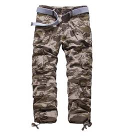 Elonglin Herren Retro Cargohosen Arbeitshose Lose Baumwolle Outdoors Sport Freizeithose Multi-Taschen (ohne Gürtel),Wasserwelle Camouflage,DE 32 (Asie 34) von Elonglin