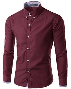 Elonglin Herren Schlicht Business Freizeit Hemden Herrenhemd Langarm Slim Fit Burgundy DE XS (Asien M) von Elonglin