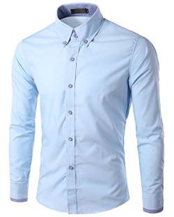 Elonglin Herren Schlicht Business Freizeit Hemden Herrenhemd Langarm Slim Fit Hellblau DE XS (Asien M) von Elonglin