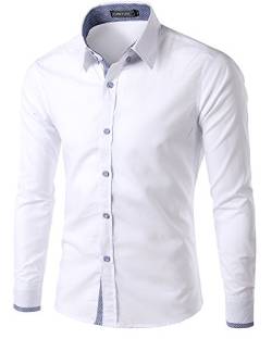 Elonglin Herren Schlicht Business Freizeit Hemden Herrenhemd Langarm Slim Fit Weiß DE XS (Asien M) von Elonglin