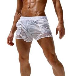 Elonglin Herren Shorts Transparent Sommershorts Dünn Leicht Strand Beachshorts Weiß M-Taille 86-94cm von Elonglin