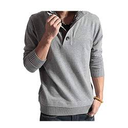 Elonglin Herren Strick Pullover mit Hemdkragen Feinstrick Langarm Einfarbig Hellgrau DE L (Asien XXL) von Elonglin