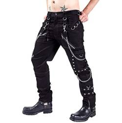 Elonglin Herren Techwear Hose Baumwolle Vintage Hip Hop Jogger Cargo Pants Baggy Streetwear Punk Hose mit Ketten Multi Taschen, Schwarz , 27-32 von Elonglin