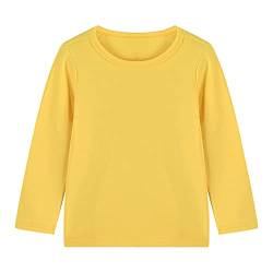 Elonglin Kinder Langarm Shirts für Jungen 100% Baumwolle Einfarbig Oberteile Unterhemd Gelb DE 120(Asien 130) von Elonglin