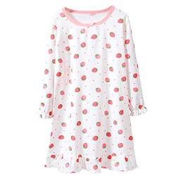 Elonglin Kinder Mädchen Langarm Nachthemd Pyjamas Nachtwäsche 100% Baumwolle Kleid Weiß DE 120(Asien 130) von Elonglin