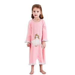 Elonglin Mädchen Schlafoveralls mit Druckknopf Nachthemd Pyjamas Baumwolle Nachtwäsche a 134-140 von Elonglin