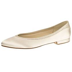 Elsa Coloured Shoes Rainbow Club Brautschuhe Stevie - Ballerina, Ivory/Creme, Satin - Hochzeitsschuhe, Flach, Bequem, Blockabsatz, Glitzer, Damen, Größe 40 (UK 7) von Elsa Coloured Shoes