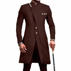 ElzEy Afrikanischer Anzug für Herren Zweiteiliges Set Traditionelles Dashiki Hemd und Hose Ethnisches Outfit Lange Ärmel Trainingsanzug (Color : Brown, Size : L) von ElzEy