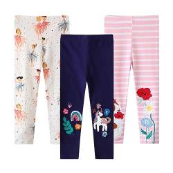 EmaoFun Mädchen Leggings, stretchige Jersey Hose aus Baumwolle,3er-Pack (Pony 3T) von EmaoFun