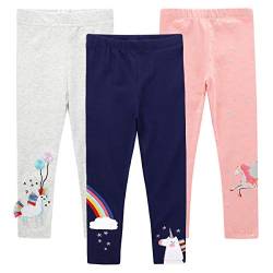 EmaoFun Mädchen Leggings, stretchige Jersey Hose aus Baumwolle,3er-Pack (Rainbow3T) von EmaoFun