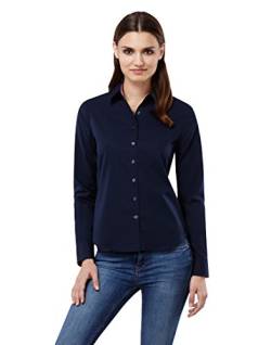 Embraer Damen Bluse 100% Baumwolle mit Kontrasteinlage Casual-fit - Normale Passform Langarm Hemdbluse elegant festlich Kent-Kragen auch für Business und unter Pullover dunkelblau 34 von Embraer