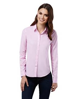 Embraer Damen Bluse 100% Baumwolle mit Kontrasteinlage Casual-fit - Normale Passform Langarm Hemdbluse elegant festlich Kent-Kragen auch für Business und unter Pullover rosa 36 von Embraer