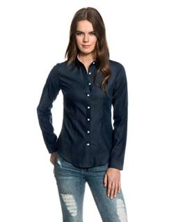 Embraer Damen Bluse tailliert 100% Baumwolle Gemustert Langarm Hemdbluse elegant festlich Kent-Kragen auch für Business und unter Pullover dunkelblau 34 von Embraer