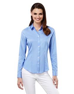 Embraer Damen Bluse tailliert 100% Baumwolle Gemustert Langarm Hemdbluse elegant festlich Kent-Kragen auch für Business und unter Pullover eisblau 34 von Embraer