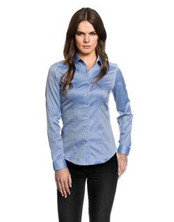 Embraer Damen Bluse tailliert 100% Baumwolle Gemustert Langarm Hemdbluse elegant festlich Kent-Kragen auch für Business und unter Pullover hellblau 36 von Embraer