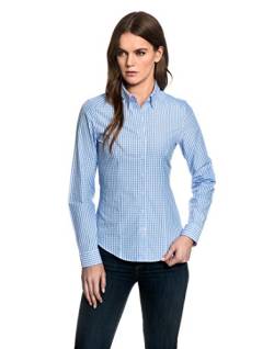 Embraer Damen Bluse tailliert 100% Baumwolle kariert mit Kontrasteinlage Langarm Hemdbluse elegant festlich Kent-Kragen auch für Business und unter Pullover eisblau 38 von Embraer