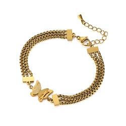 Emibele Armband Damen, 18 Karat Vergoldetes Armband mit Schmetterling Anhänger, Personalisierte Armbänder aus Edelstahl, Exquisiter Schmuck, Schmuck Damen für Party & Verabredung, Gold von Emibele