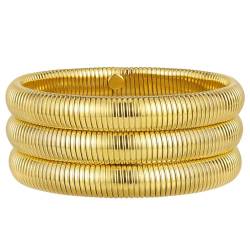 Emibele Armband-Set 3 Stück, 18 Karat vergoldetes Titan-Armband Stapelbares Stretch-Armband Elastisches Schlangenketten-Armband, Einfaches Modisches Stapelarmband für Frauen Teenager, Gold von Emibele