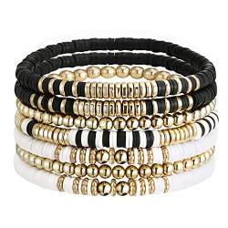 Emibele Heishi Surfer Armbänder Set, 7 Stück Stapelbar Armbänder Ton Disc Perlen Polymer Elastisches Seil Armband Set, Boho Perlen Armband Sommer Strand Armband Schmuck für Frauen Mädchen von Emibele