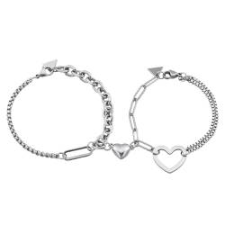 Emibele Herz-Paar-Armband-Set, Magnetisches Liebesarmband für Paare Titantic Freundschaftsversprechen Liebesarmband Kette, Herz-Paar-Armband Kette für Frauen Männer Valentinstag, Silber von Emibele