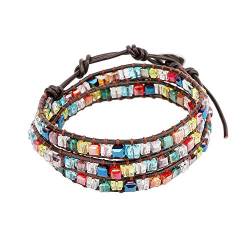 Emibele Lederarmband, Dazzling Handgemacht Wrap Armband aus Shimmering Kristallglas Weben, Schmuck Handgelenk Accessory für Damen Frauen & Mädchen – Bunt von Emibele