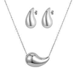 Emibele Teardrop-Schmuckset für Frauen, Halskette & Ohrringe mit Teardrop-Anhänger Elegantes Damenschmuck-Set, zierliche Statement-Halskette und Ohrringe-Set für Frauen, Mädchen und Teenager, Silber von Emibele