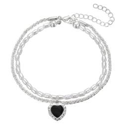 Vinabilia Charme Herzförmig Armband für Frauen Mädchen, 2 in 1 Liebe Kette Armband Perlenarmband Schmuck Geschenke, Schwarz & Weiß von Emibele