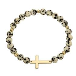 Vinabilia Kreuz Perlen Armband für Frauen Mädchen, Spotted Naturstein Stretch Armband mit Religion Kreuz Gebet Glaube Armband Schmuck Geschenke von Emibele