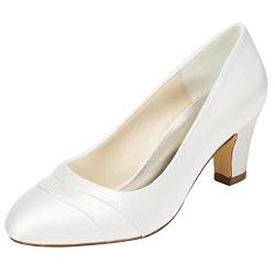 Emily Bridal Brautschuhe Damen Satin Chunky Heel geschlossene Zehe, 35 EU, Elfenbein von Emily Bridal