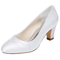 Emily Bridal Brautschuhe Damen Satin Chunky Heel geschlossene Zehe (EU42, Weiß) von Emily Bridal