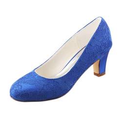 Emily Bridal Brautschuhe Damen Seide wie Satin Stöckel Absatz geschlossene Zehe Pumps (EU35, Blau) von Emily Bridal