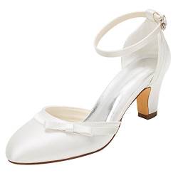 Emily Bridal Brautschuhe Elfenbein Hochzeit Schuhe High Heel Runde Knöchelriemen Bow Brautschuhe (EU35, Elfenbein) von Emily Bridal