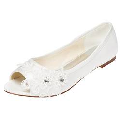 Emily Bridal Brautschuhe Frauen Satin Flache Ferse Peep Toe mit Crystal Heel Crystal (EU36, Ivory) von Emily Bridal