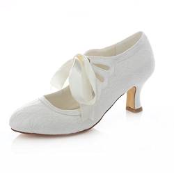 Emily Bridal Brautschuhe Frauen-Spitze-Spulen-Ferse geschlossene Zehe-Pumpen (EU36, Ivory) von Emily Bridal