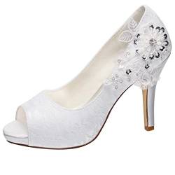 Emily Bridal Brautschuhe Spitze Hochzeitsschuhe Spitze Peep Toe High Heel Brautschuhe (EU38, Weiß) von Emily Bridal