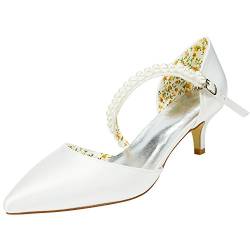 Emily Bridal Champagner Brautschuhe Kätzchen Ferse Bögen Süße Pumpen Frauen Strap Spitz Elegante Abendschuhe (EU38, Elfenbein) von Emily Bridal