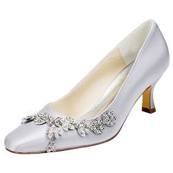 Emily Bridal Crystal Brautschuhe Kitten Heel Square Toe Pumps Frauen Luxuriöse Slip On Abendschuhe (EU39, Silber) von Emily Bridal