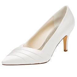 Emily Bridal Elfenbein Hochzeit Schuhe wies High Heel Pumps Plissee Slip-on Brautschuhe (EU38, Ivory) von Emily Bridal