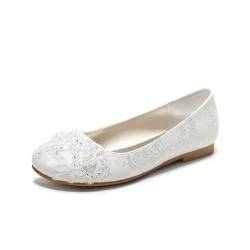 Emily Bridal Frauen Seide wie Satin Flache Ferse Closed Toe Wohnungen (Elfenbein, 37) von Emily Bridal