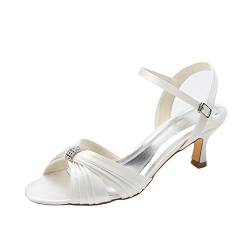 Emily Bridal Frauen Seide wie Satin Stöckel Absatz Peep Toe Sandalen mit Kristall (EU38, Elfenbein) von Emily Bridal