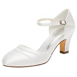 Emily Bridal – Hochzeitsschuhe Damen-Pumps aus seidenähnlichem Satin, mit Absatz, geschlossene Spitze, Elfenbein - elfenbeinfarben - Größe: 37 EU von Emily Bridal