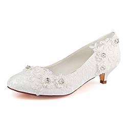 Emily Bridal Lace Mutter Schuhe Round Toe Hochzeitsschuhe Elfenbein Brautschuhe (EU42, Elfenbein) von Emily Bridal