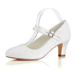 Emily Bridal Seide Hochzeit Schuhe Vintage Round Toe Mary Jane Brautschuhe Elfenbein Hochzeit Gast Schuhe (EU38, Elfenbein) von Emily Bridal