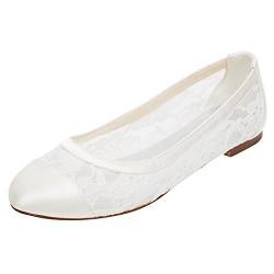 Emily Bridal Spitze Hochzeit Schuhe Flache Elfenbein Pumpen Runde Slip-on Brautschuhe (EU35, Elfenbein) von Emily Bridal