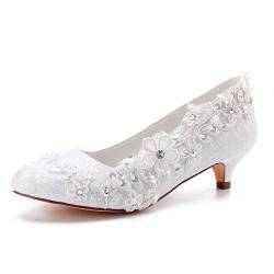 Emily Bridal Spitze Mutter Schuhe Runde Zehe Hochzeit Schuhe Elfenbein Brautschuhe (EU40, Elfenbein) von Emily Bridal