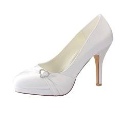 Emily Bridal Weiße Hochzeit Schuhe runde Zehe Strass Brautschuhe Seide High Heels (EU41, Elfenbein) von Emily Bridal
