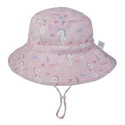 Emlivi Unisex Baby Sonnenhut Kleinkinder Kappe Mütze Fischerhut Strandhut Kinder Stern Hüte Für Mädchen Jungen Sommerhut UV Schutz UPF 50+, (Rosa Seepferdchen 3-6 Jahre) von Emlivi