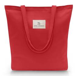 Emma Jonasson Jutebeutel mit Reißverschluss - Stilvoller Shopper Damen mit Innentasche - Einkaufstasche mit langem Henkel - perfekte Tasche als Tote bag, Schultertasche, Stofftasche groß rot von Emma Jonasson