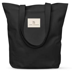 Emma Jonasson Jutebeutel mit Reißverschluss - Stilvoller Shopper Damen mit Innentasche - Einkaufstasche mit langem Henkel - perfekte Tasche als Tote bag, Schultertasche, Stofftasche groß schwarz von Emma Jonasson